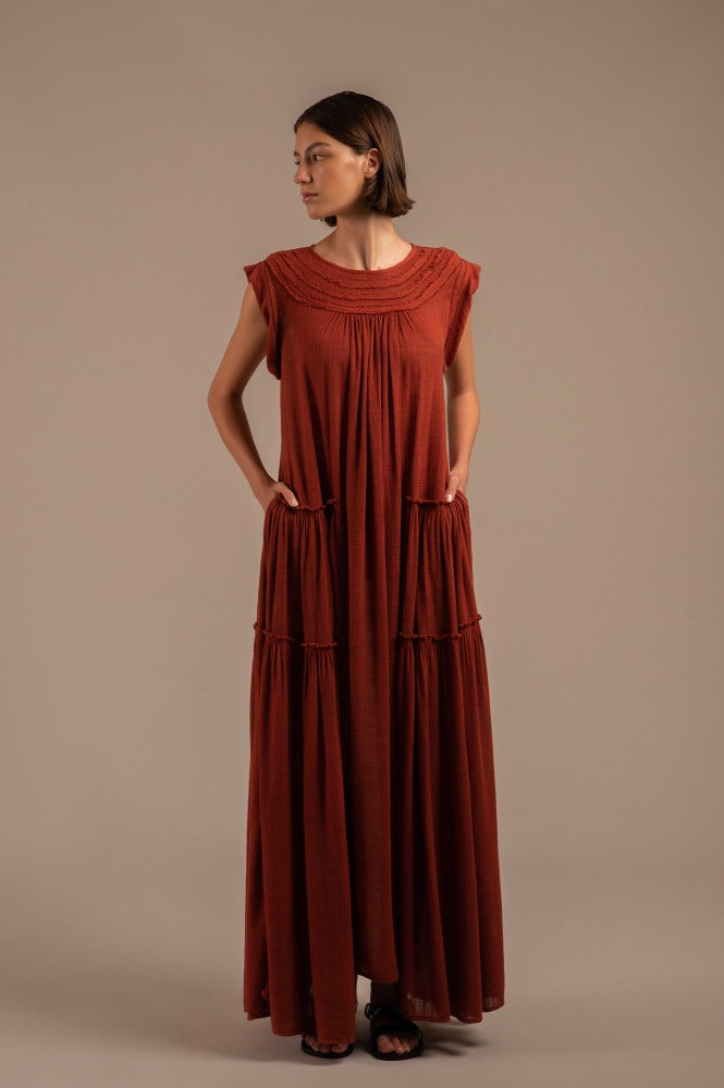 Maxi vestido Ladrillo Yakampot Diseño Mexicano Contemporáneo