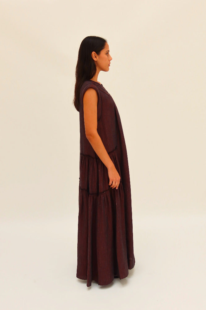 MAXI VESTIDO LINO BERENJENA