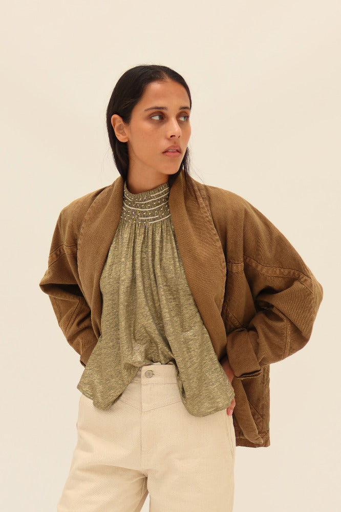 CHAQUETA JAPONESA MEZCLILLA OLIVO | PRE-ORDEN
