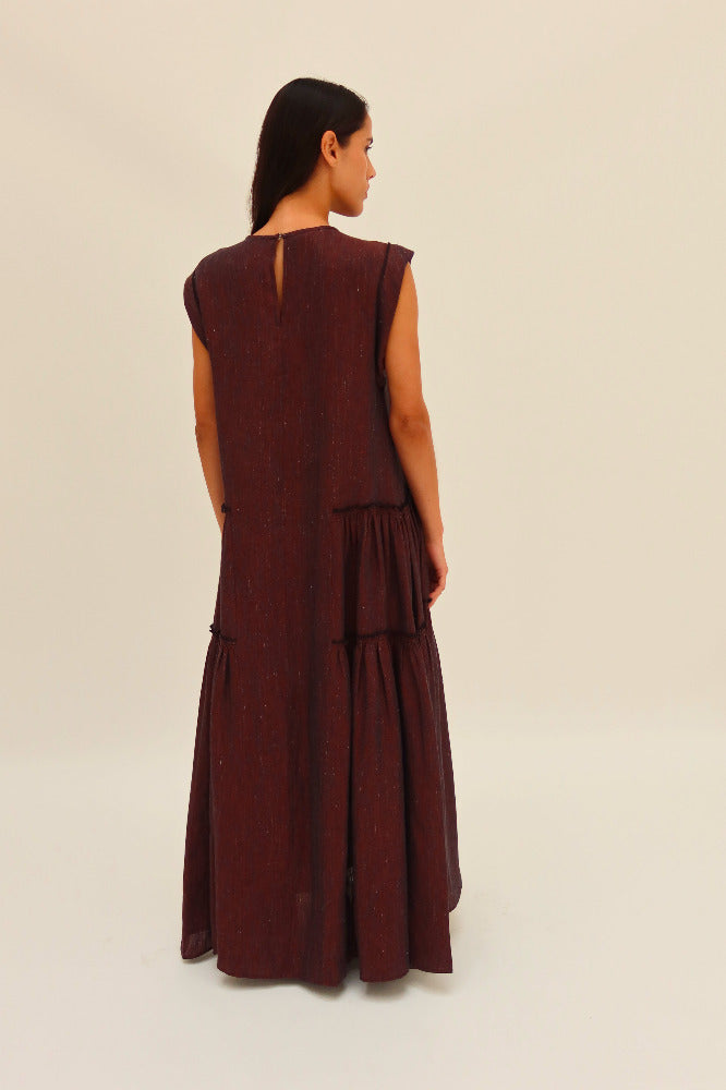 MAXI VESTIDO LINO BERENJENA