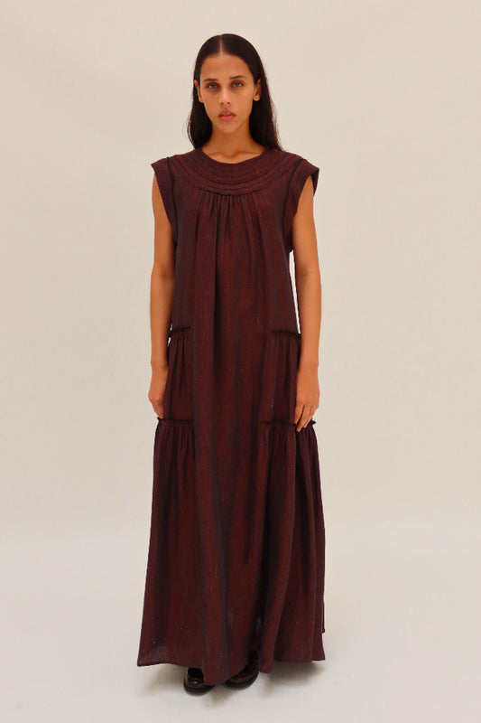 MAXI VESTIDO LINO BERENJENA