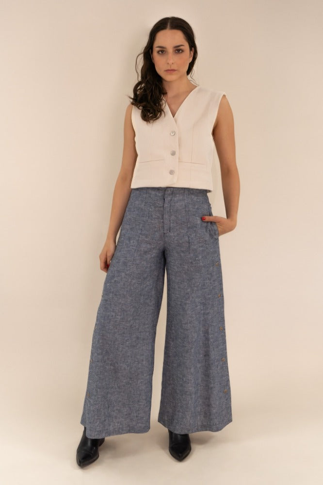 PANTALON SONIA JASPE LINO AZUL